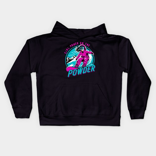 Girl Power on the Powder, Snowboarding Girl Kids Hoodie by Chrislkf